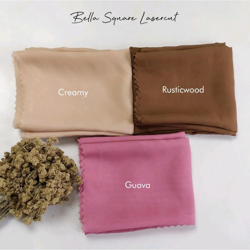 Jilbab Segiempat Bella Square Lasercut / Hijab Bella Square Polos Pollycotton