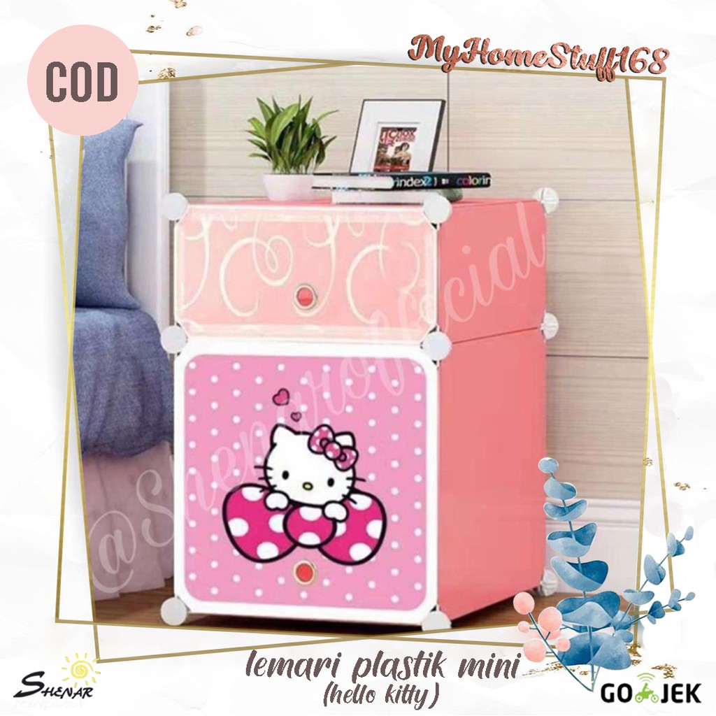 LEMARI SISI RANJANG PLASTIK / LEMARI PAKAIAN PORTABLE / LEMARI SERBA GUNA MINI HELLO KITTY,SHENAR