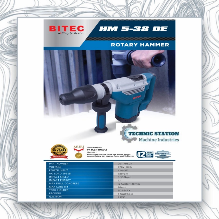 Mesin Bor Beton Aspal Tembok Hammer Drill HM5-38DE BITEC HM 5-38 DE