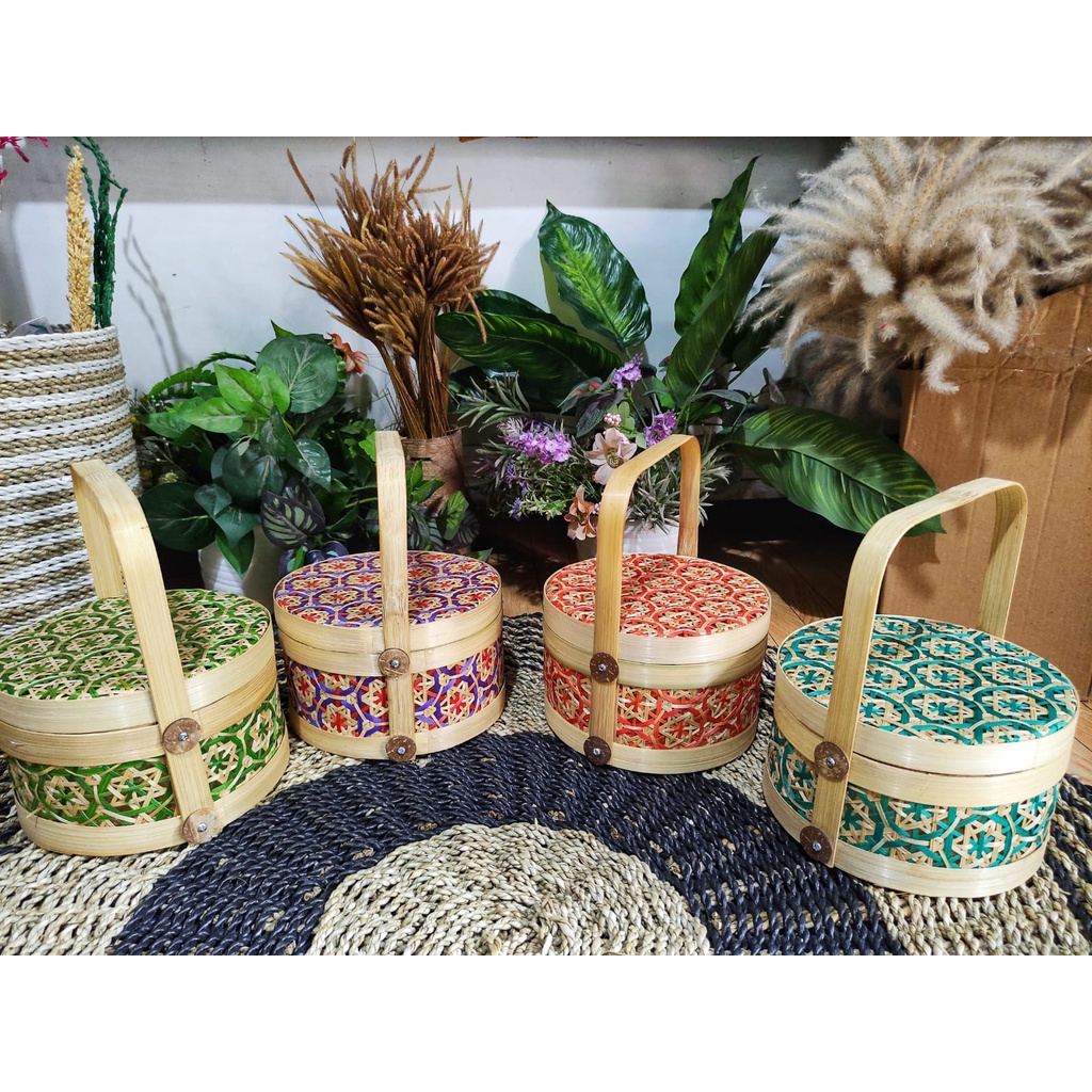 RANTANG BAMBU HAMPERS BULAT D20 MOTIF BATIK TRUNTUM WARNA