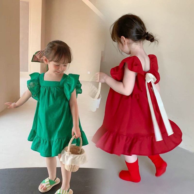 IL - Dress Anak Blush Lengan Kipas Ribbon / Dress Anak Perempuan Square Neck