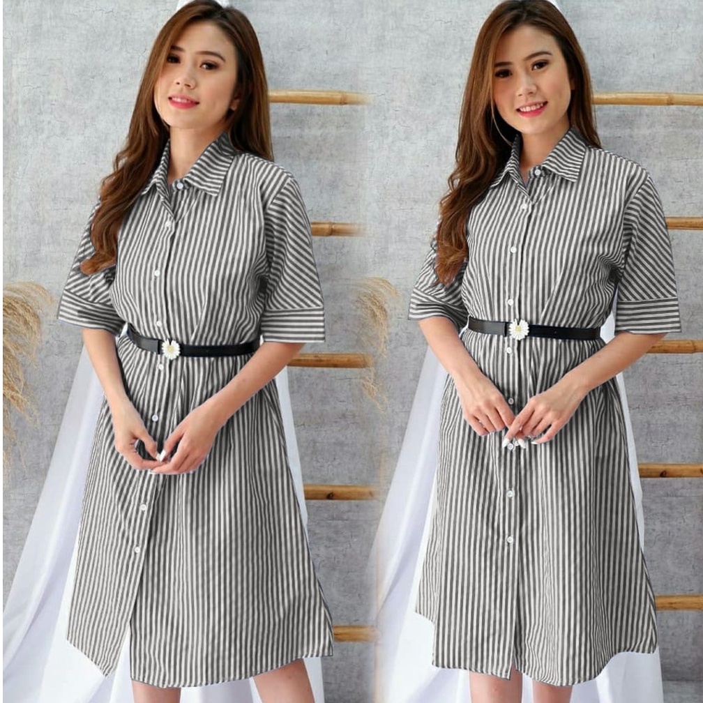 *[MCFK] Dress Joana / Dress Salur Wanita / Dress Stripe Button / Dress Wanita / Dress / Baju Dres Wanita Korea