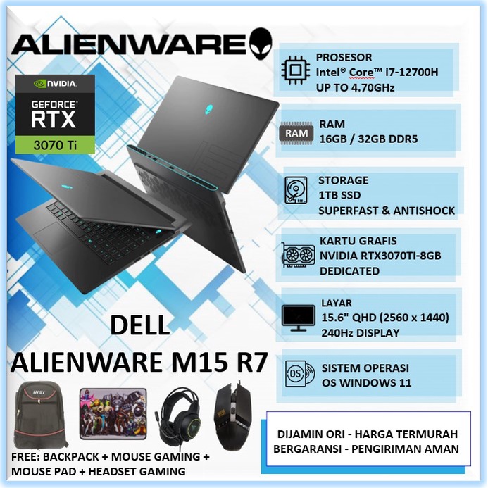 Laptop Dell Gaming Alienware M15 R7 12700H 32GB 1TB SSD RTX3070Ti 8GB 15.6" QHD 240Hz Win11Home Grey