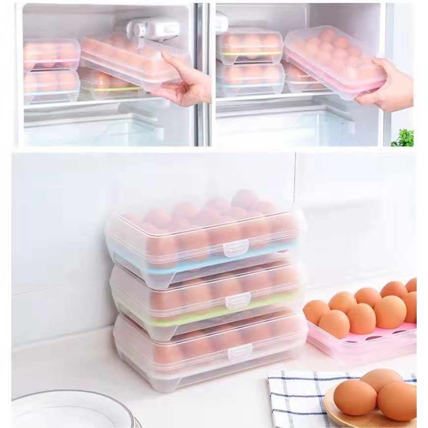 Kotak Tempat box Telur 15 Lubang Sekat Storage EGG Organizer Praktis