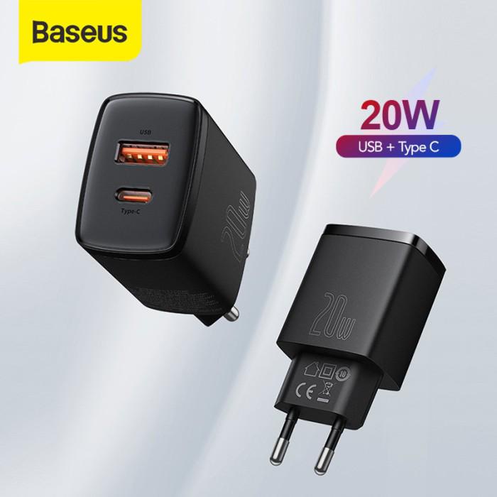 Baseus Adapter Compact PD Type C + USB port 20W - Quick Charge 3.0 + PowerDelivery