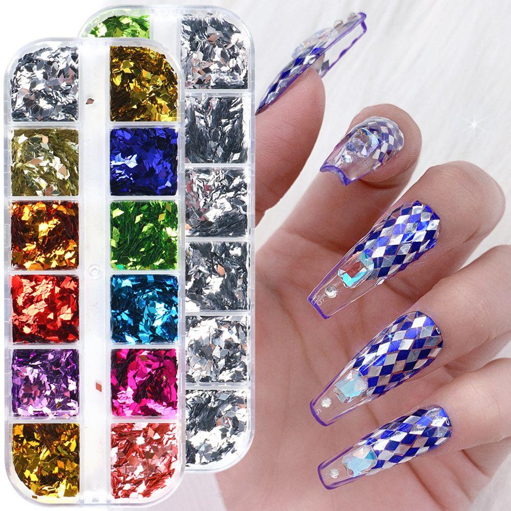 MXBEAUTY Glitter Nail Art Payet Berbentuk Persegi Gadis Manikur Aksesoris Belah Ketupat Nail Art Patch Kuku Glitter Serpihan