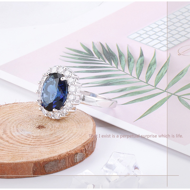 Cincin Silver Hias Sapphire Biru Gaya Princess Untuk Wanita Charms