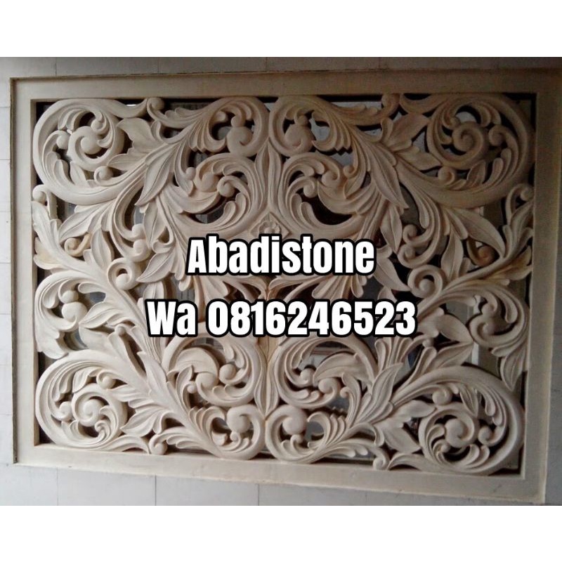 roster relief ukiran 2 sisi pahat manual bahan batu alam 200x300x8cm