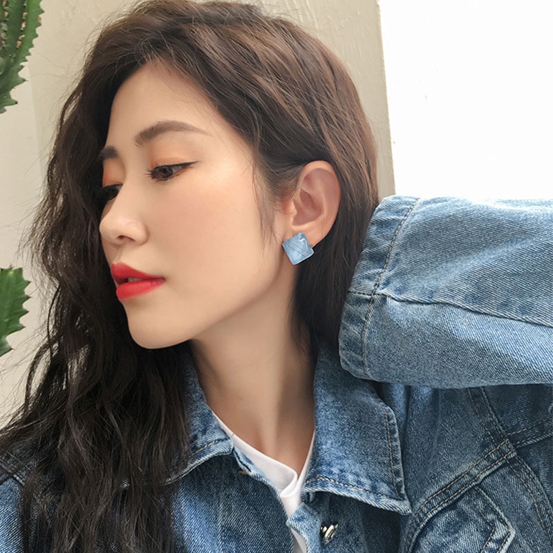 Fashion Wanita Aksesoris Tremella Pin Anting Akrilik Persegi Earrings Ladies Accesories