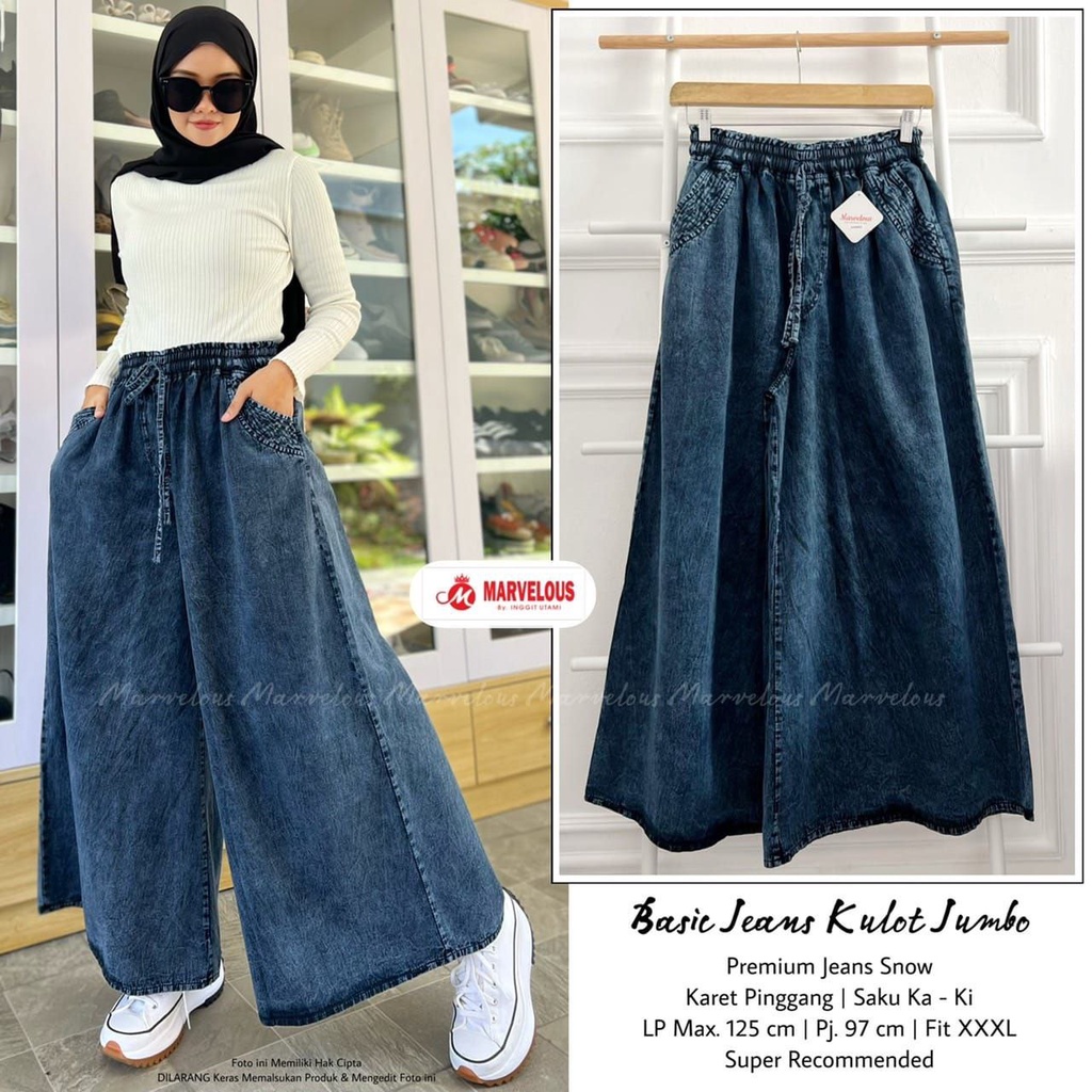 Celana Basic Kulot Jeans Denim Jumbo XXXL Kulot Lepis Wanita Polos Big Size Terbaru