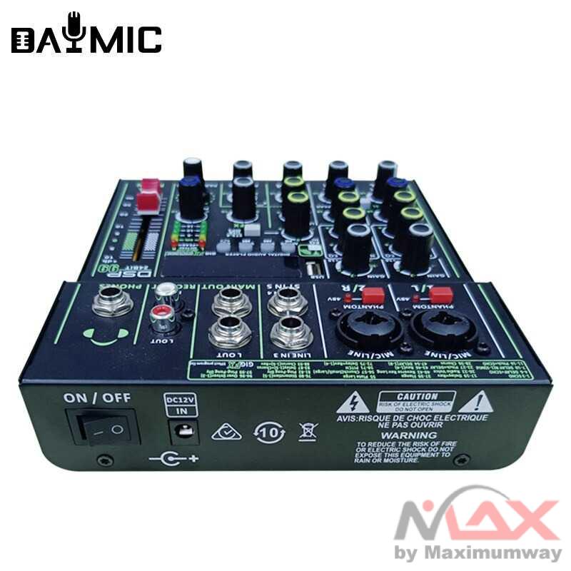 Audio Mixer Studio Professional 4 Channel Bluetooth Karaoke 4 Channel 99 DSP Effects Record Podcast Audio Mixer USB Audio Interface Digital MP3 Computer Input Live Studio Audio Sound Desk System Interface Portable +48V Phantom Power USB Computer Record