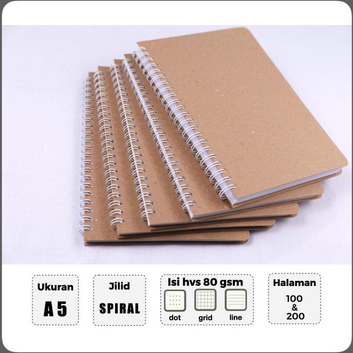 

NOTEBOOK BUKU SPIRAL A5 ISI POLOS GRID GARIS DOT HVS RING
