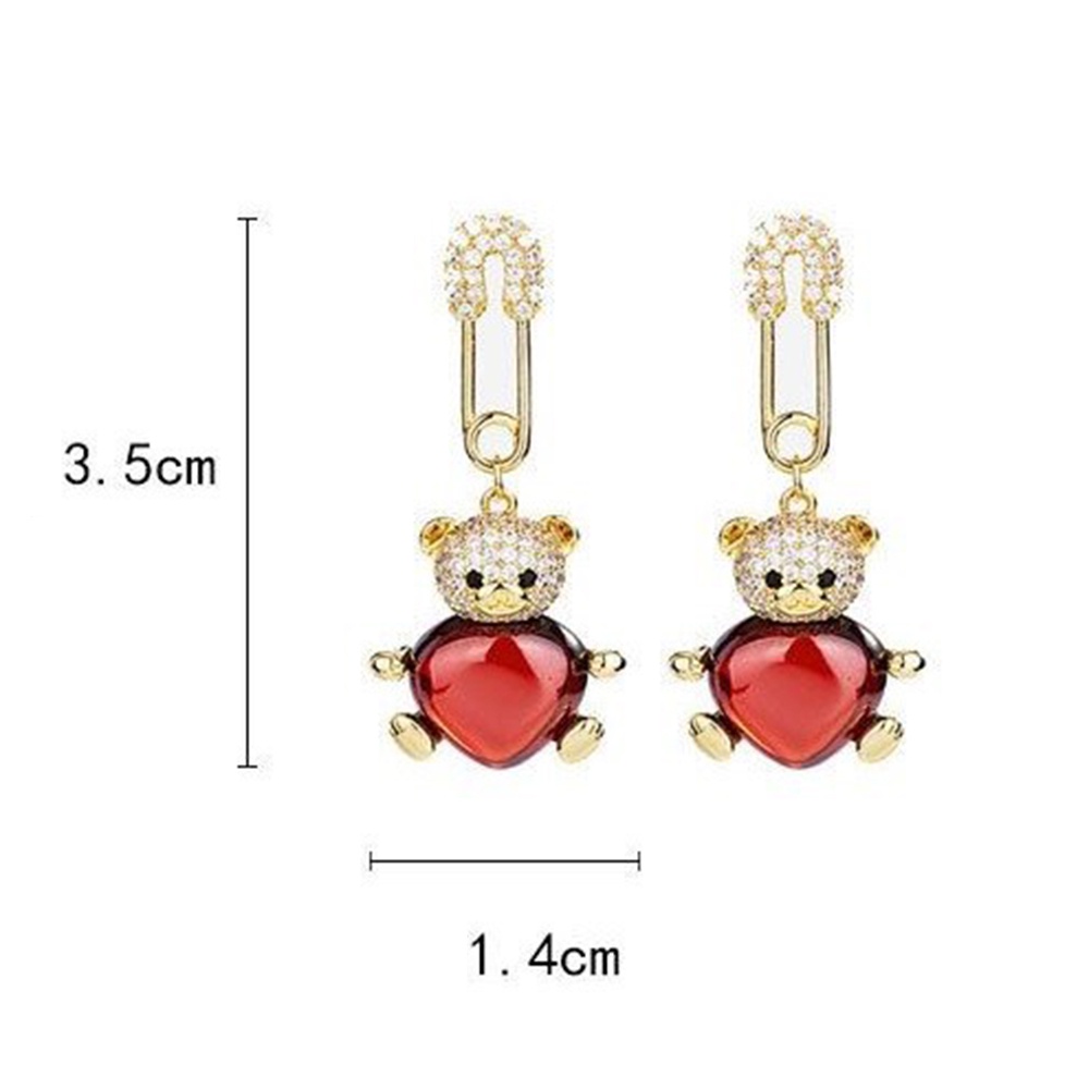 1 Pasang Anting Tusuk Sterling Silver 925 Desain Beruang Merah Hias Berlian Untuk Wanita