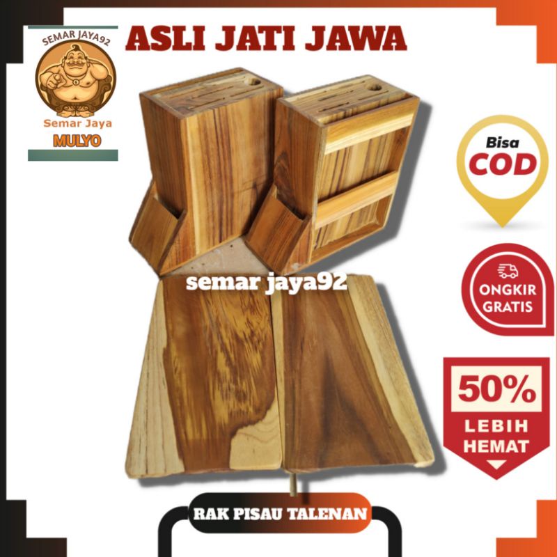 SPESIAL RAK WADAH PISAU DAPUR TEMPAT SET PISAU + TALENAN DARI KAYU JATI JAWA ASLI