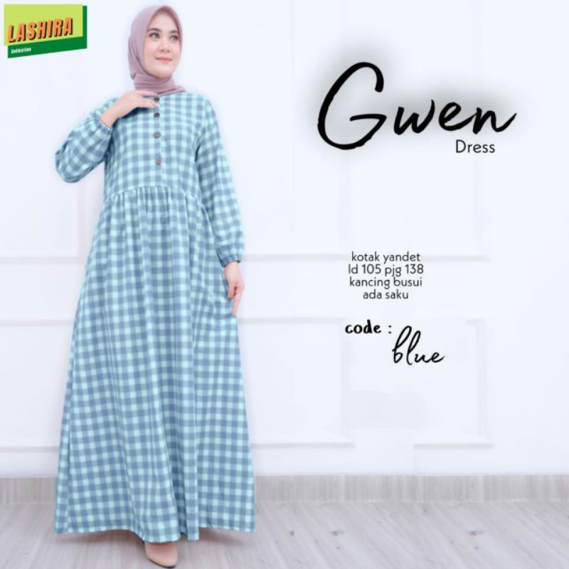 Gwen dress gamis kotak kotak LD 105 fit XL