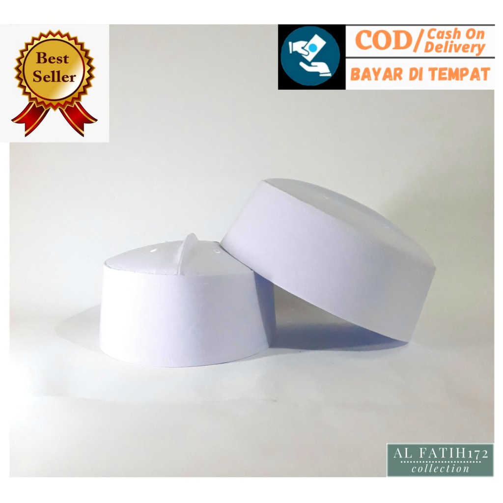 Peci Assagofah polos putih - kopiah songkok asagofah putih berkualitas dan tebal - Peci haji - habib