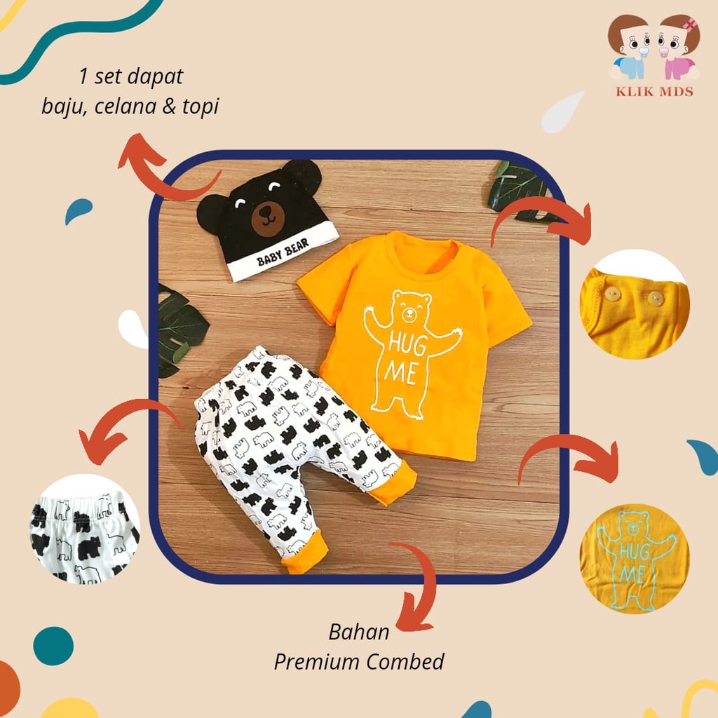 Setelan Baju Bayi Laki-Laki atau Perempuan Pakaian Anak Miauw Free Topi / 1 Ukuran