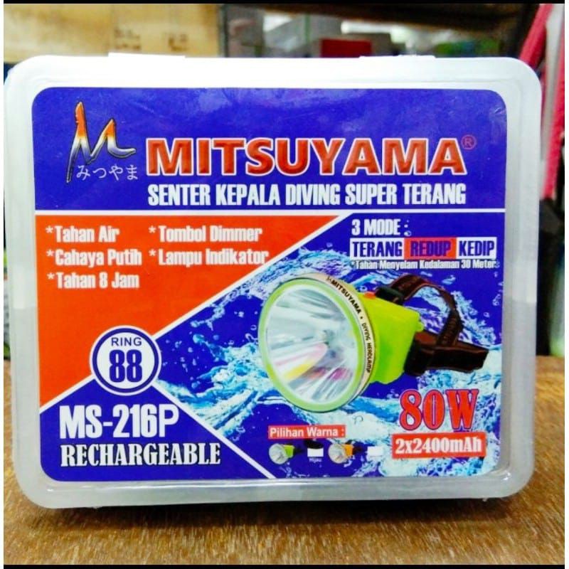 Senter Kepala Diving / Senter Selam Mitsuyama MS 216 80W Original Super Cahaya Putih Dan Kuning