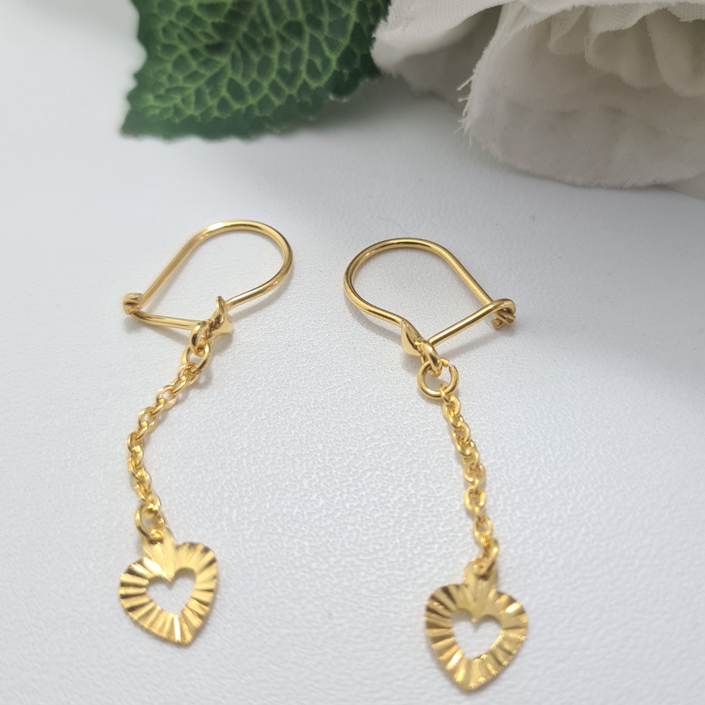 Anting Kait Emas Muda Bandul Love Rante Panjang