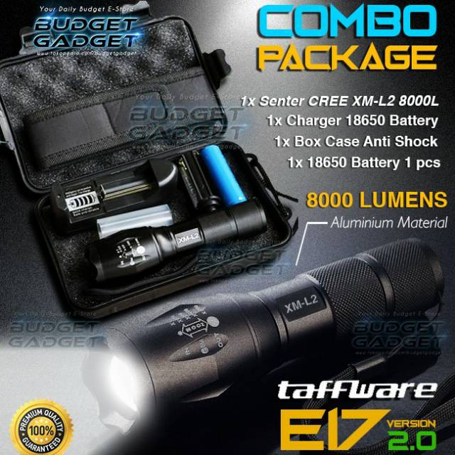 Senter 8000 lumen paket senter + charger  + baterai