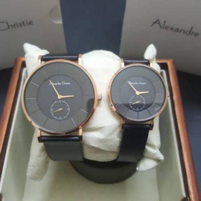 Jam Tangan Couple Pria Wanita AC 8484 Rosegold Black Leather Original 40 & 32mm tqyvc
