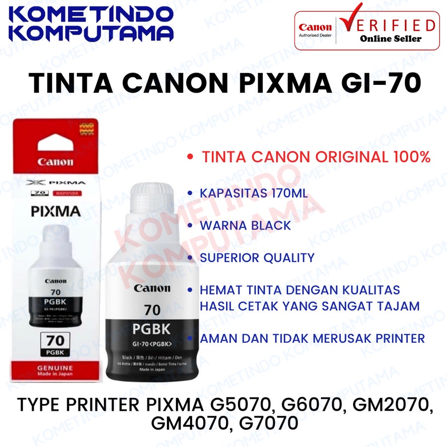 GI-70 BLACK 170ml Tinta Botol Canon Pixma Original GI70 HITAM 100% ORIGINAL