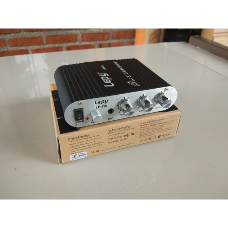 Lepy HiFi Stereo Amplifier Treble Bass Booster - LP-838 - Black
