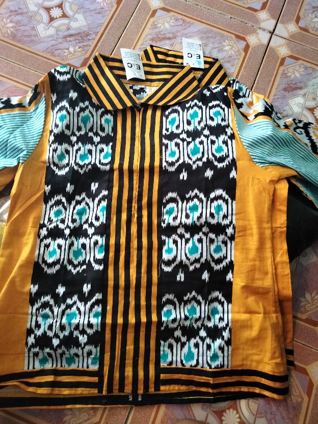 Atasan Batik Wanita Motif Tenun Songket Ceria - Blouse Batik Wanita Modern - S M L Xl Xxl 3l 4l 5l