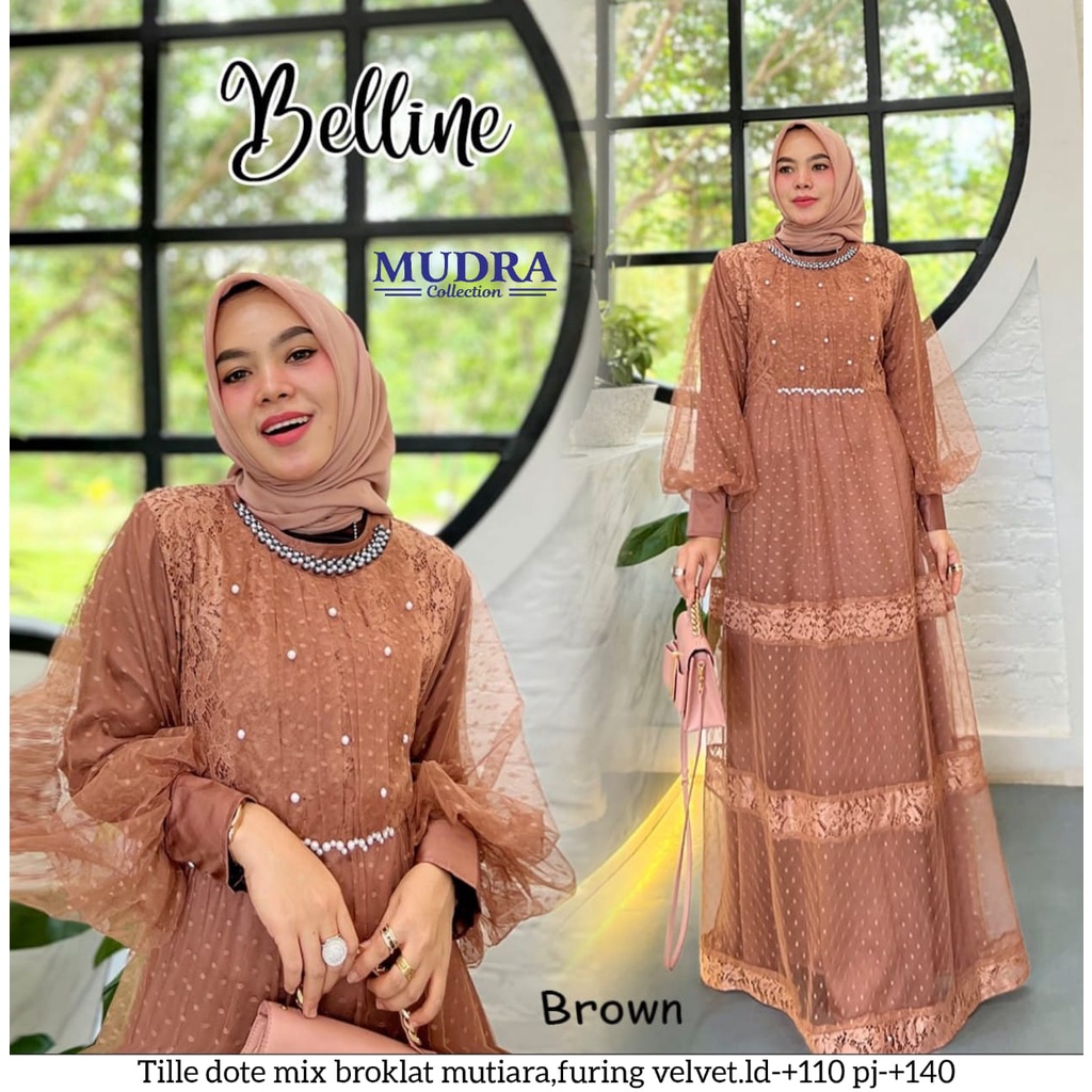 BELLINE DRESS GAMIS BRUKAT PESTA TERBARU ORI BY MUDRA HIJAB