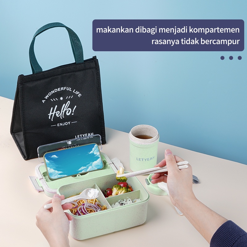 Letyeah &amp; Anantagt lunch box set bag Kotak Makan Siang Cangkir Sup Tas Bekal/Bento Portable Multifungsi Tempat Makan