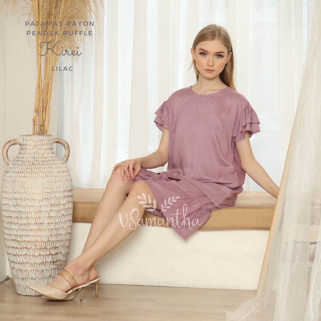 vSamantha  - One Set Piyama Rayon Pendek Ruffle Kirei-Lilac