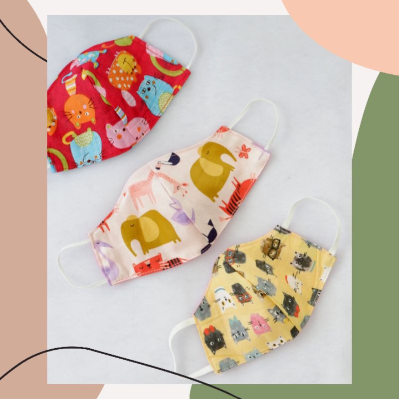  MASKER  KAIN  ANAK MOTIF  LUCU  BOLAK BALIK BAHAN KATUN TALI 