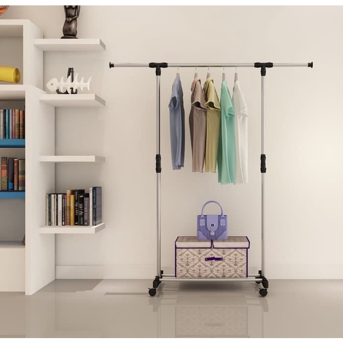 Stand Hanger Single Rak Serbaguna dengan 4 Roda MEGAHOME