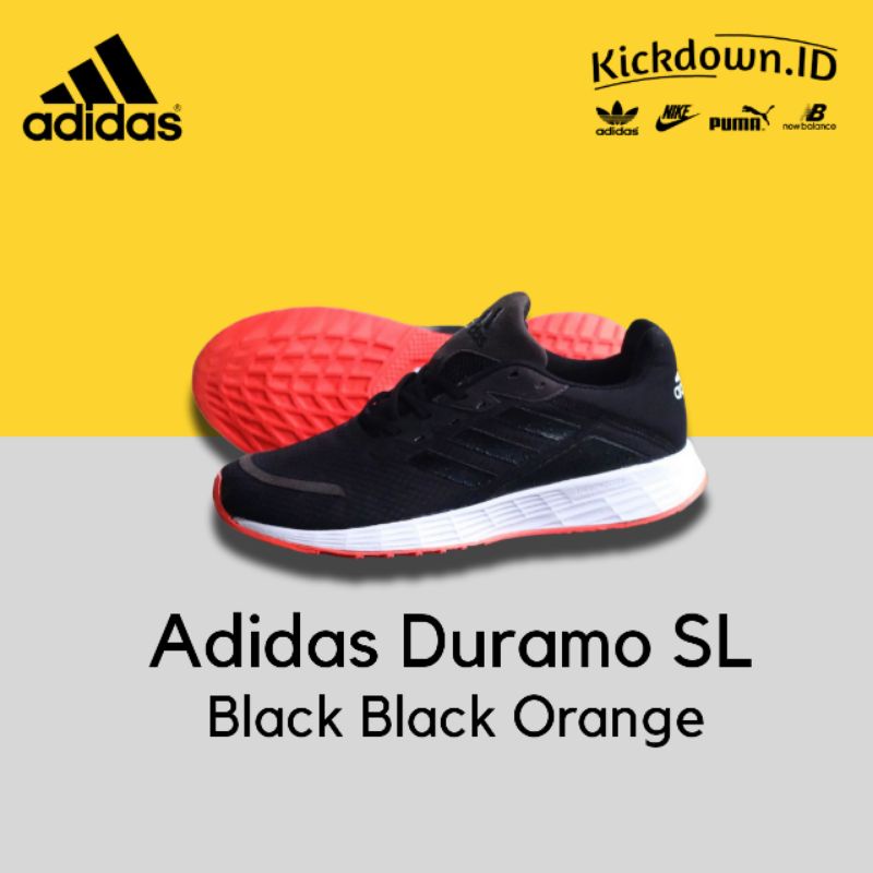 Adidas Duramo SL Black Black Orange Original BNWB BNIB / Sepatu Casual Pria Premium Original