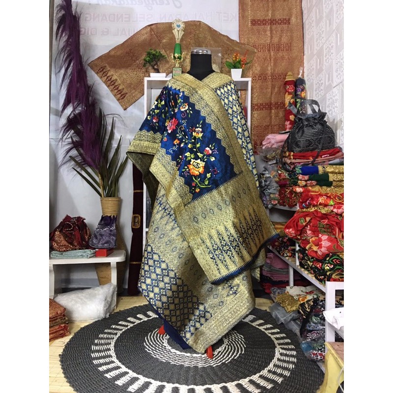 Songket Padang Biru-Gold mix Suji Caia koto Gadang