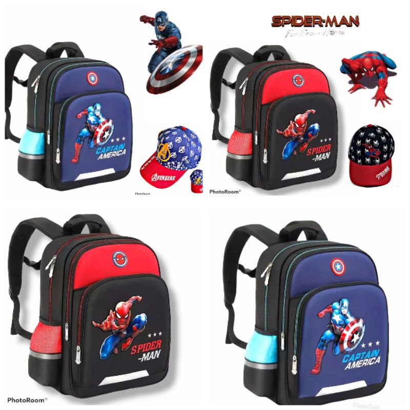 Tas ransel anak sekolah SD gratis topi motif spiderman