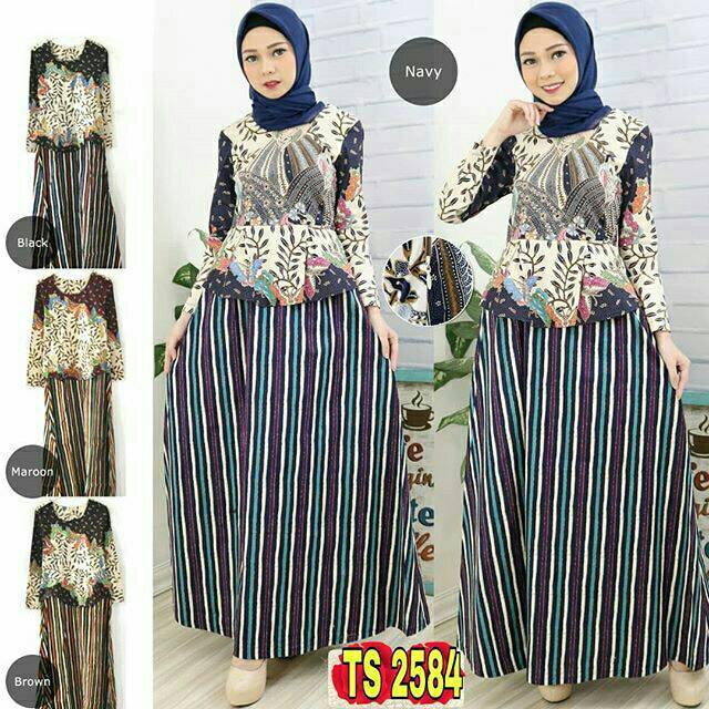 TS2584/ Dress Gamis Batik Wanita Katun Stretch Modern Batik Hijab