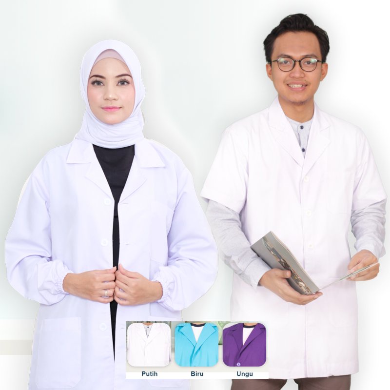 Jas Laboratorium Seragam Lab Baju Praktek Klinik Pria Wanita Lengan Pendek dan Panjang RJLINEN