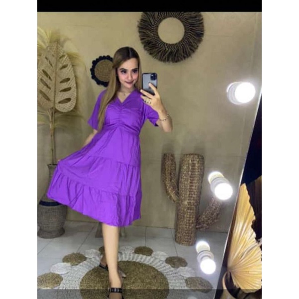 Dress Elsa Serut Dada Lengan Pendek LD 110 cm Bahan Rayun Viscose