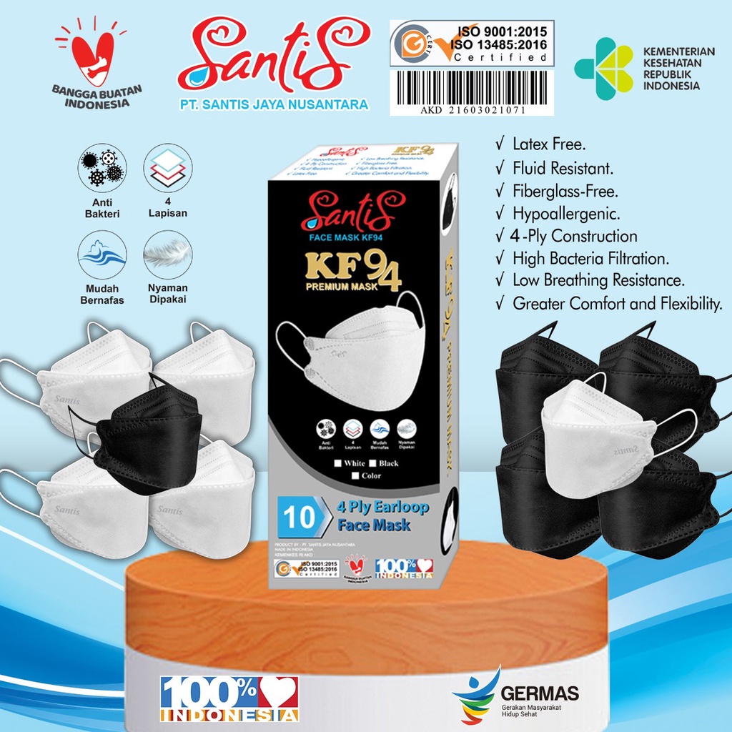 Masker KF 94 Surgical Mask / Masker KF 94 Hitam &amp; Putih / Masker KF 94 Santis