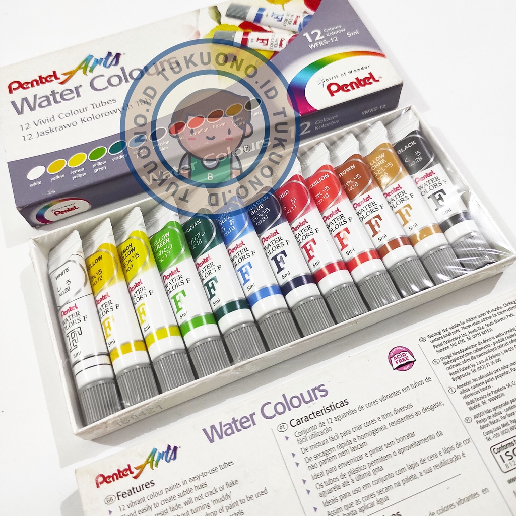 

PENTEL Water Colours 12 | WFRS-12 | Cat Air | 12x5ml