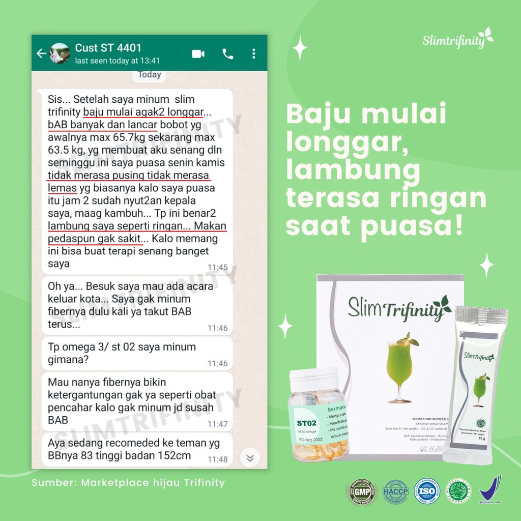 Pelangsing (bkn obat) diet badan aman ibu menyusui busui maag slimming jus bpom dokter slimtrifinity