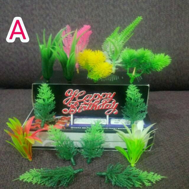 Paket hiasan kue pohonan & hiasan kue happy birthday tusuk dan hiasan kue  bunga