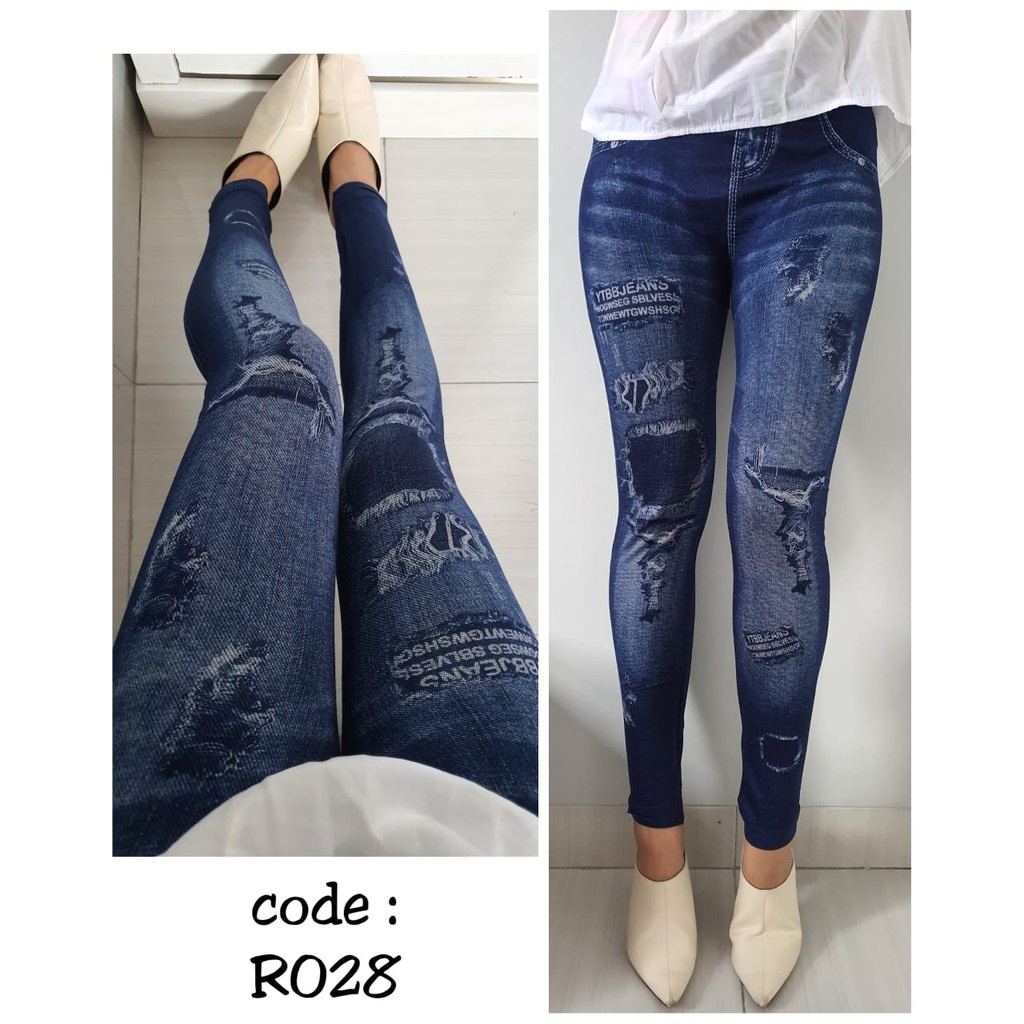 Bisa Cod  legging import  legging fashion wanita jeans Sobek tidak tembus r028