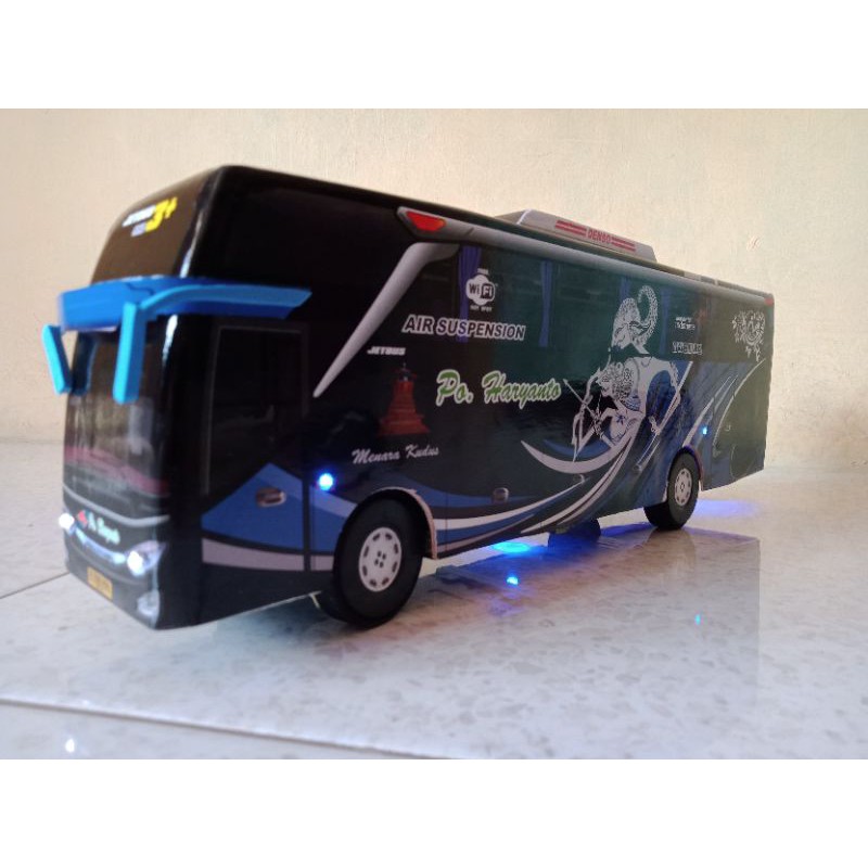Miniatur Bus Po Haryanto Wayang Biru SHD Full Lampu dan Remot Control