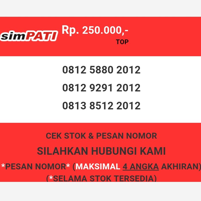 Nomor cantik Telkomsel murah tahun lahir 2012 simpati & loop T0888-250