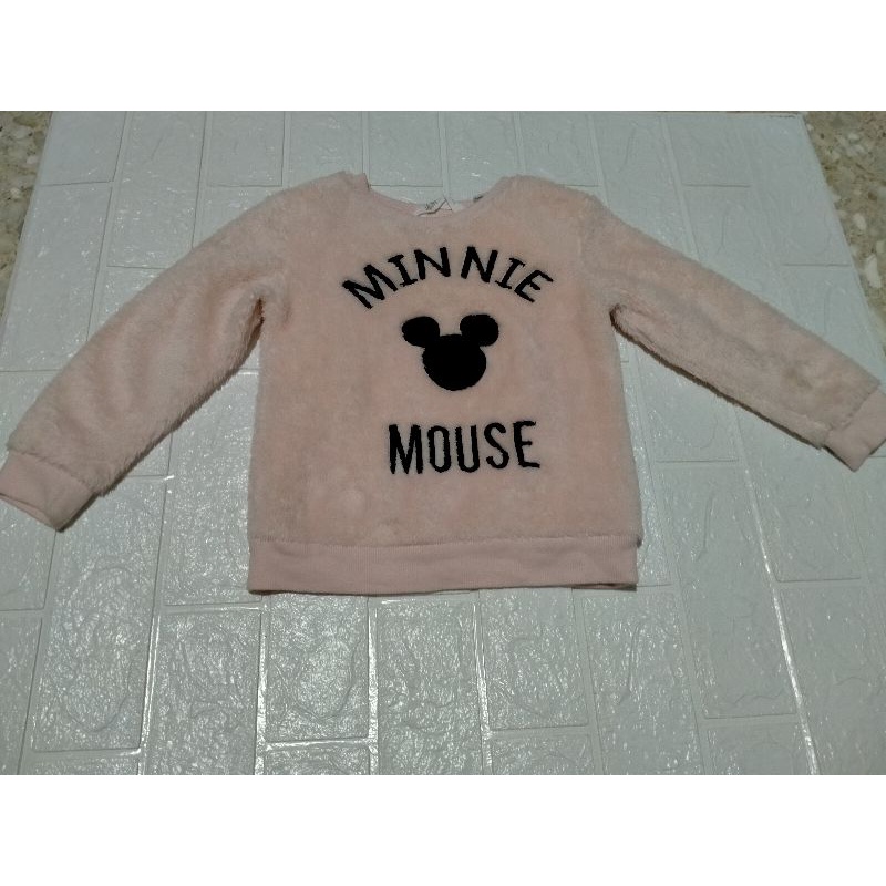 Preloved Like New Sweater Minnie Mouse H&M Baby Pink Fur Preloved Sweatshirt H&M Kids Preloved Sweat