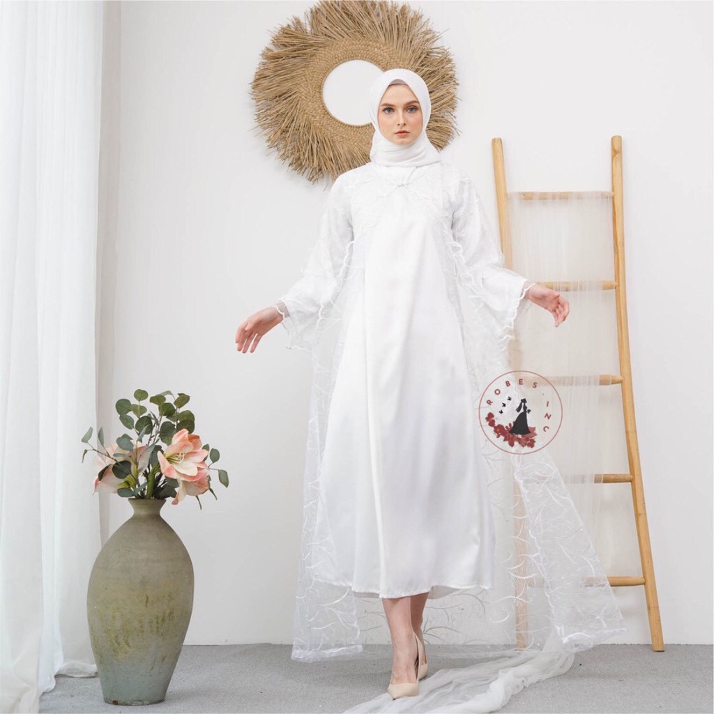 Kimono Bride Hijab Zemira White - Kimono Set / Bride Robe / Kimono Hijab / Hijab / Kimono Pengantin