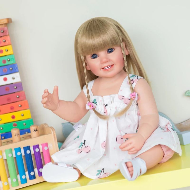 Boneka Reborn 55CM Full Body Silicone Toddler Girl Cammi Face Popular Doll Hand-Detailed Painting