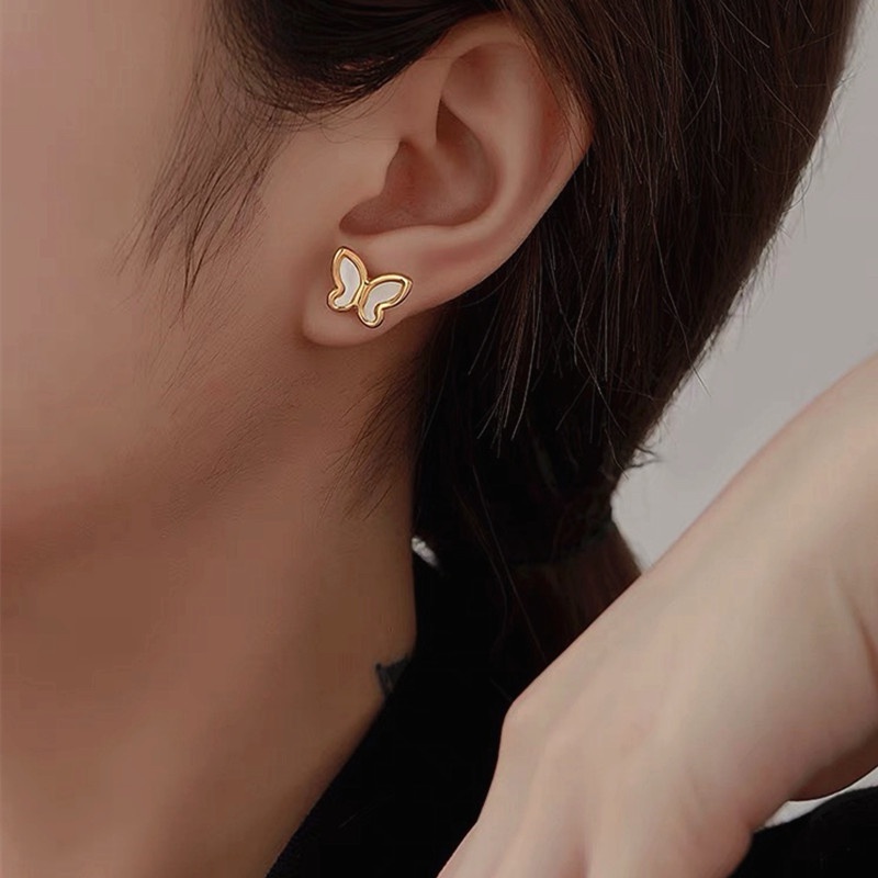 Anting Titanium Anti Karat dan anti luntur asli Anting Wanita Fritillary Butterfly aksesoris mode korea